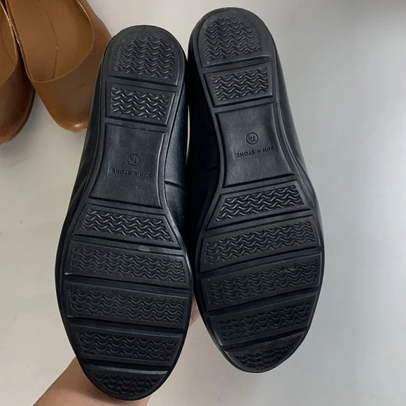 Sun & stone eliana black and cognac faux leather ballet flats lot basic neutral - Picture 8 of 12